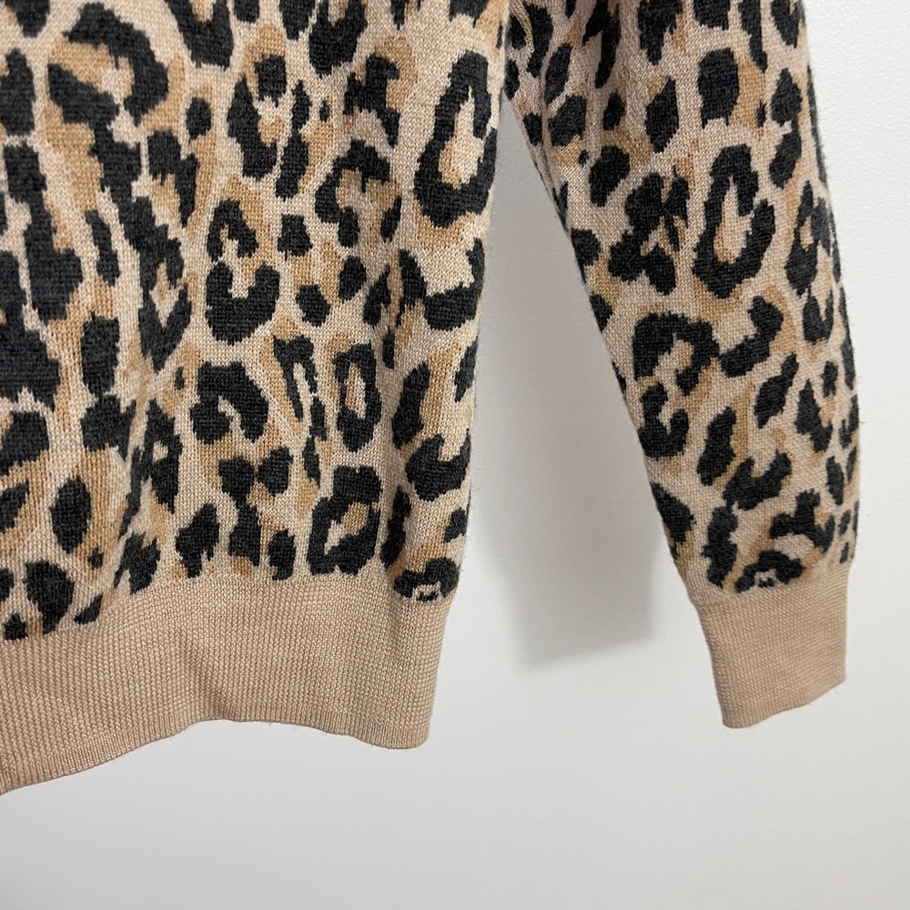J. Crew Tan and Black Merino Wool Leopard Sweater Size S - Picture 3 of 5